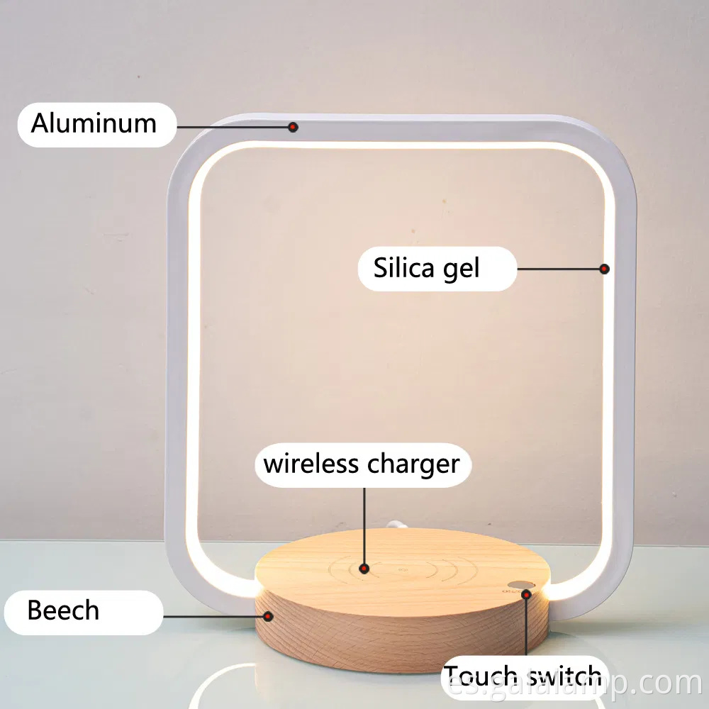 Lámpara de noche LED moderna con estación de carga inalámbrica